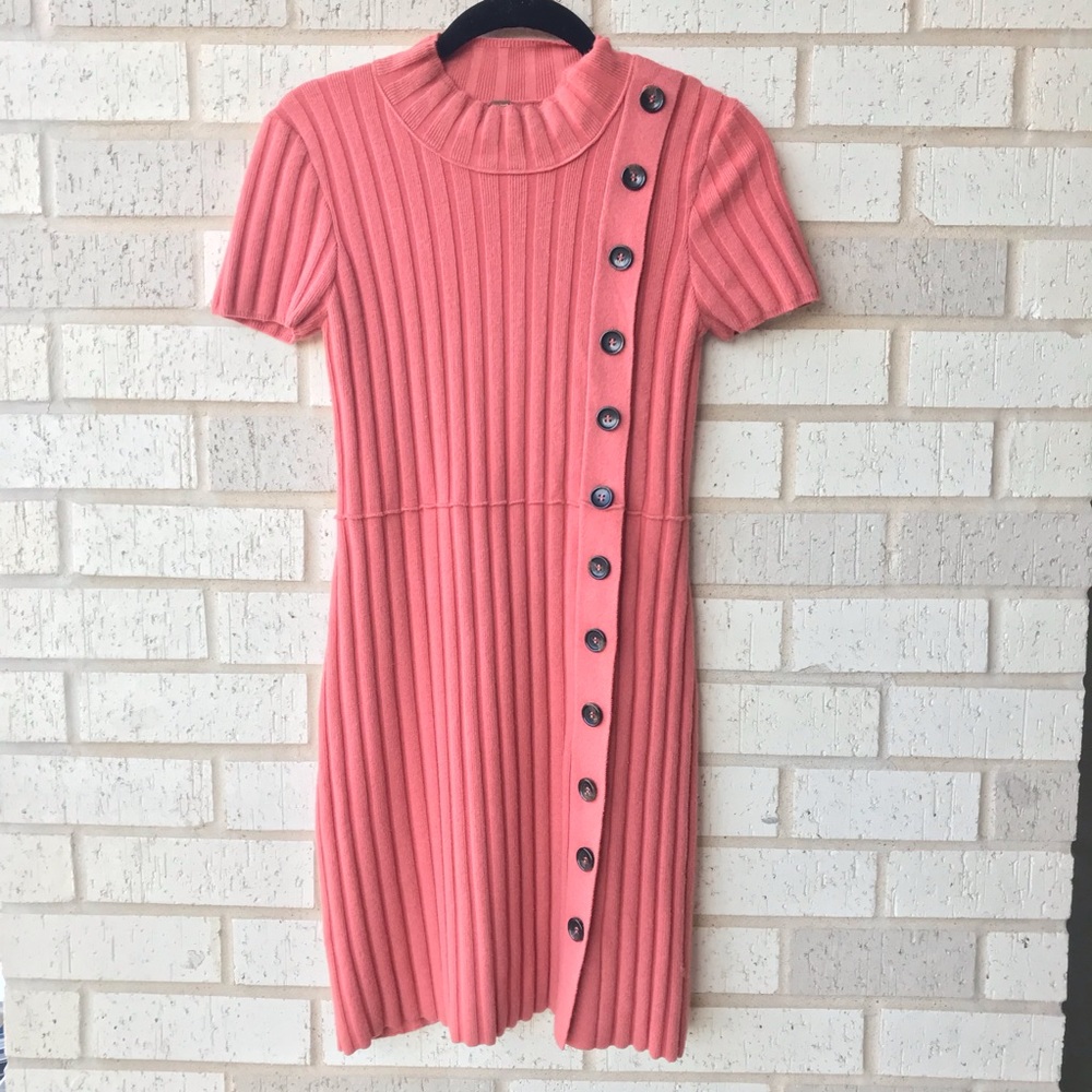 Free People Coral Ribbed Button Front Mock Dress